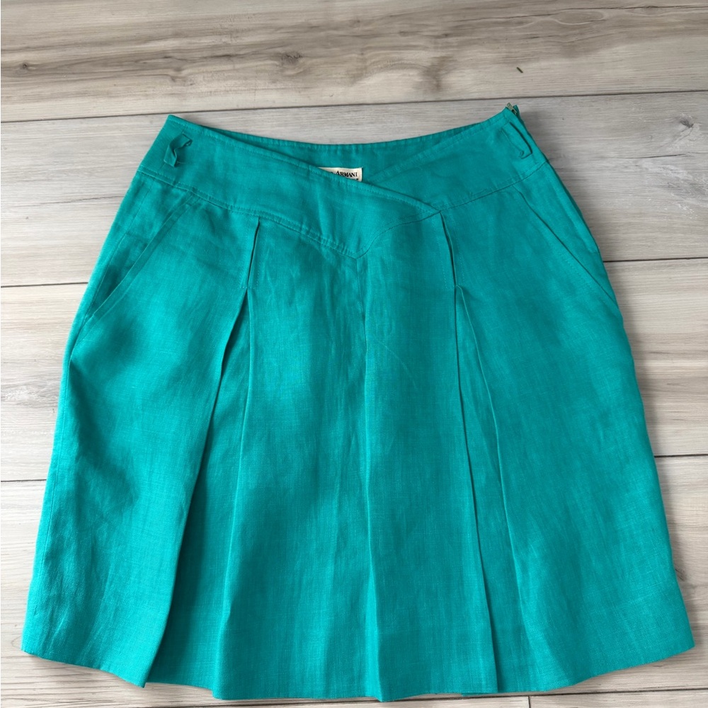 GIORGIO ARMANI Vibrant turquoise A-Line Skirt linen